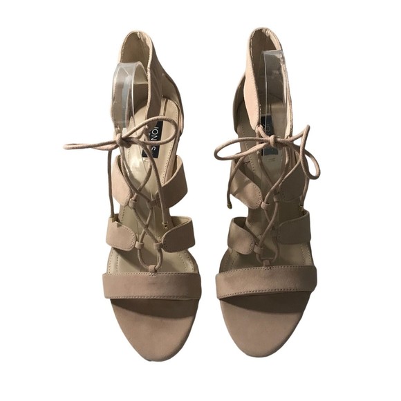 Jones New York Zoey Kid Suede Cream Beige Women's Lace Up Open Toe Heels Size 10 - Picture 6 of 11